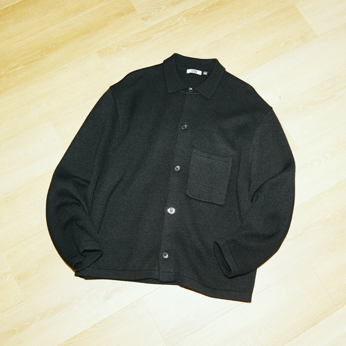 即完商品】ユニクロU ニットオーバーサイズシャツ ブラック M-
