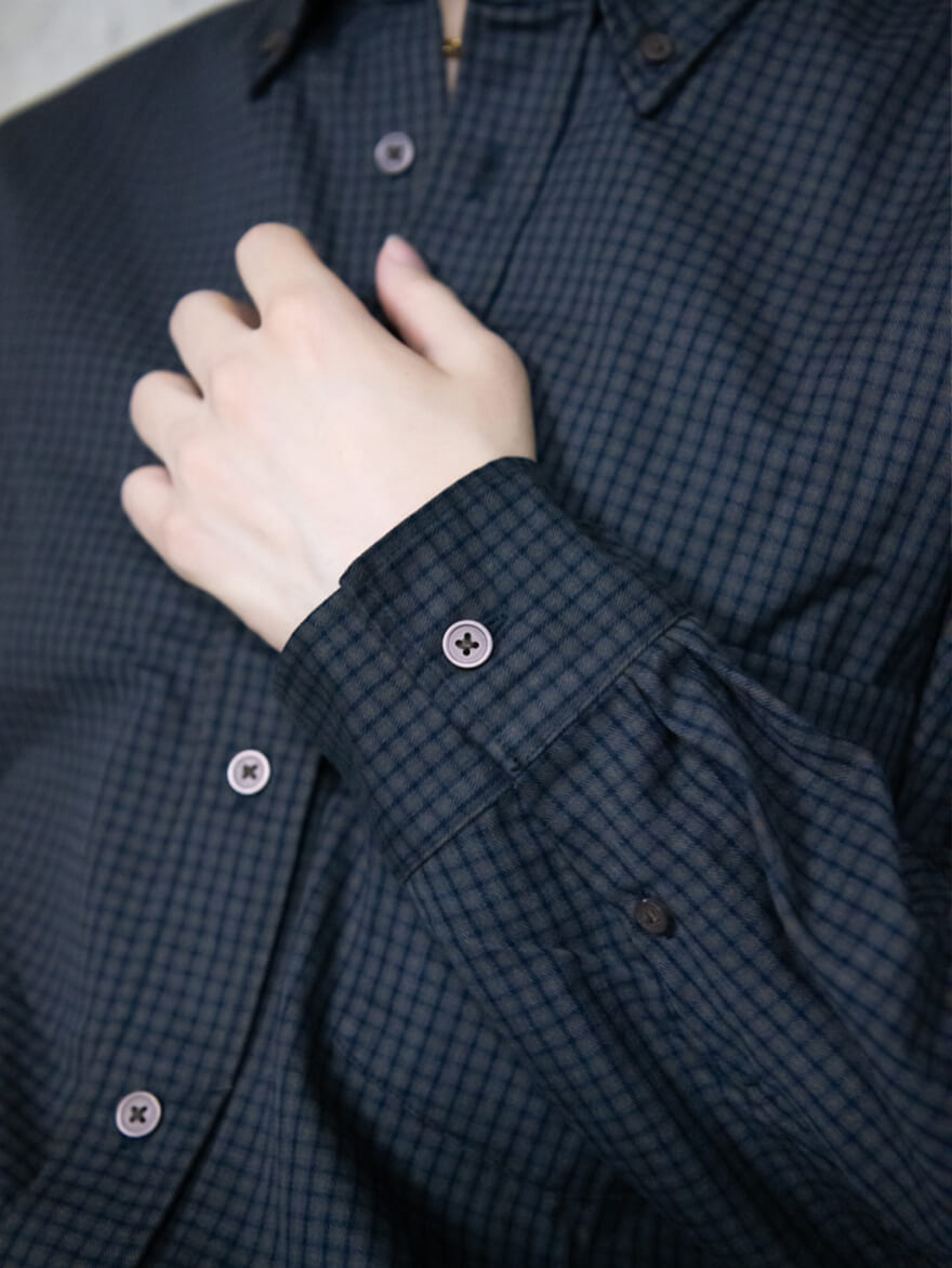 【未開封】ユニクロU　ツイルオーバーサイズチェックシャツ(長袖)　ブルー　L