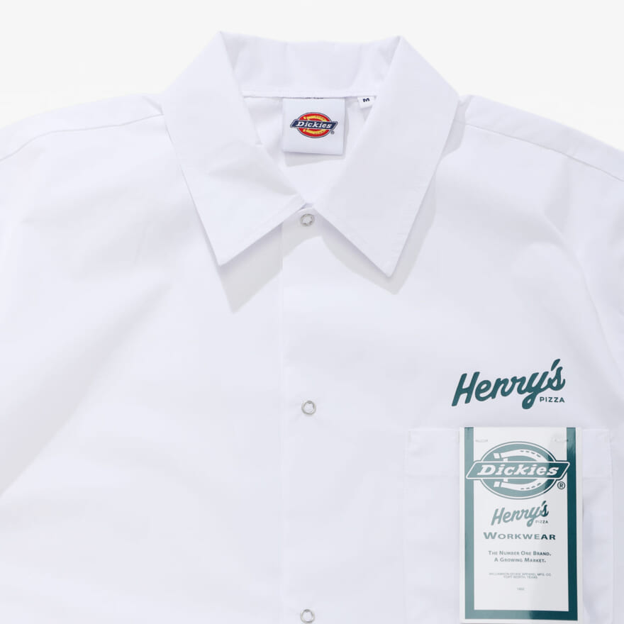 Dickies ディッキーズ Henryʼs PIZZA コラボ Short Sleeve Chef Shirt　襟元