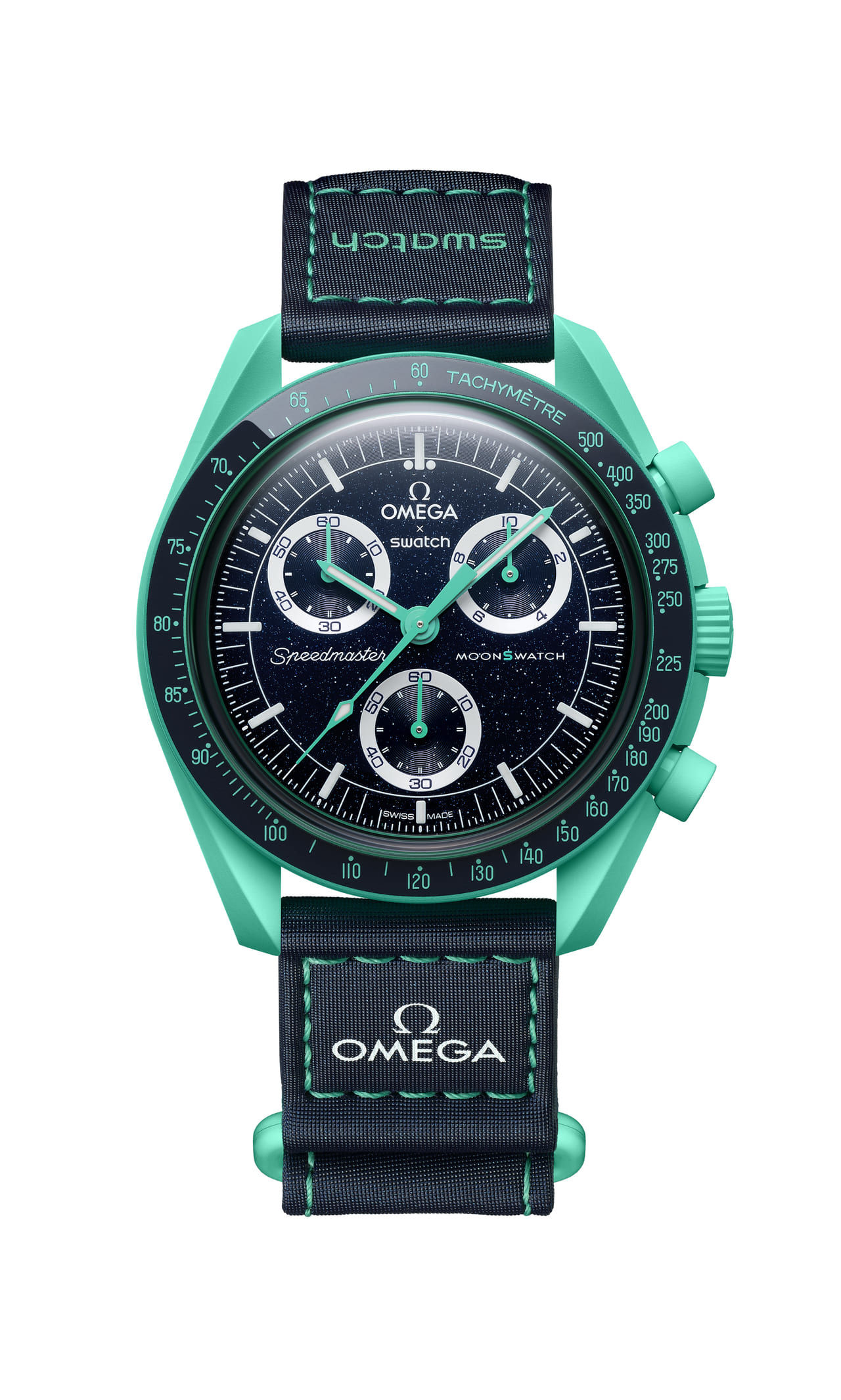 OMEGA オメガ コラボ　Swatch スウォッチ 3種類の新しい Bioceramic MoonSwatch MISSION ON EARTHウォッチ　グリーン　文字盤　俯瞰