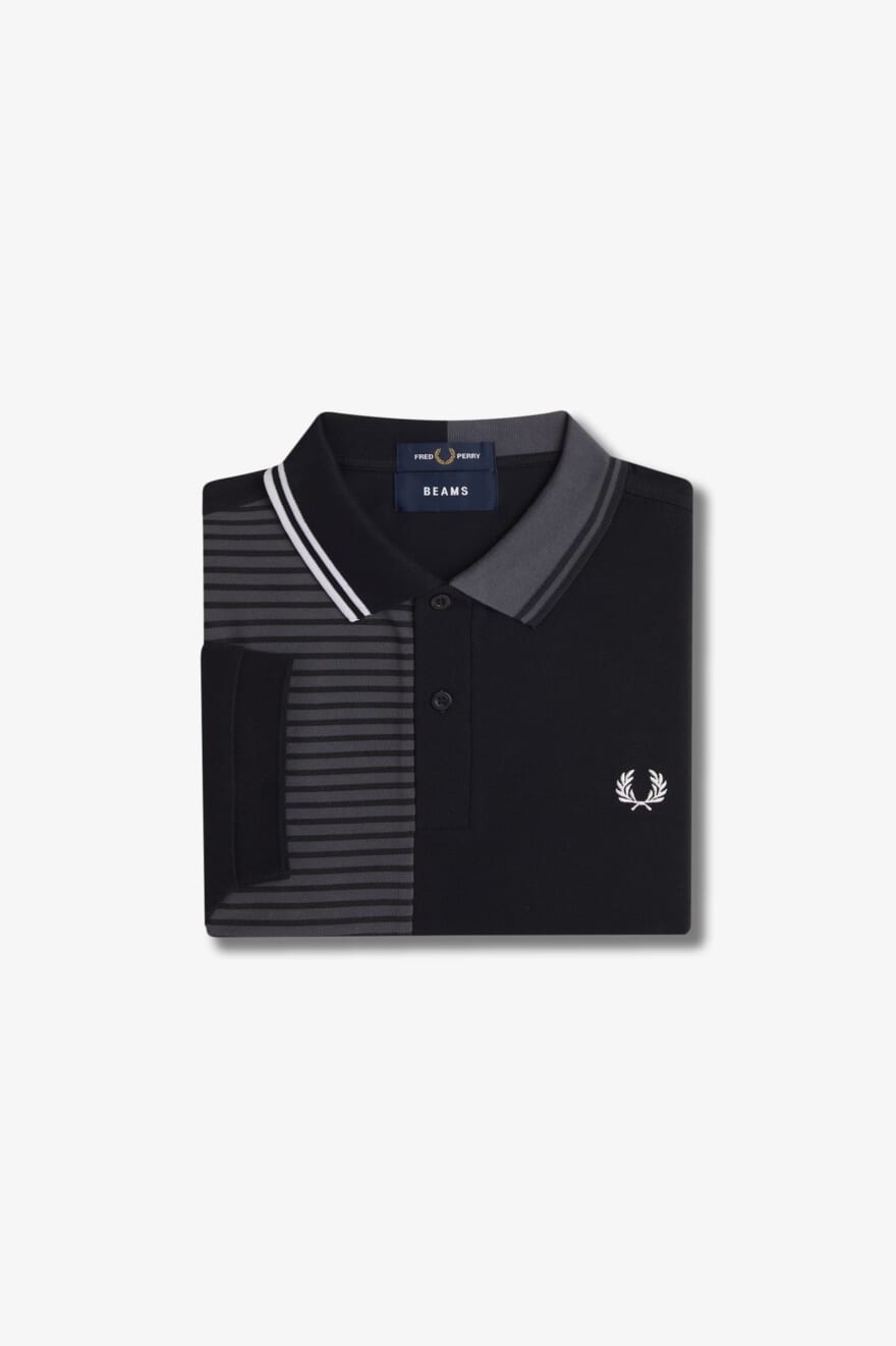 〈FRED PERRY〉〈BEAMS〉グローバルプロジェクト フレッドペリー ビームス　ポロシャツ ブラック　ボーダー　俯瞰