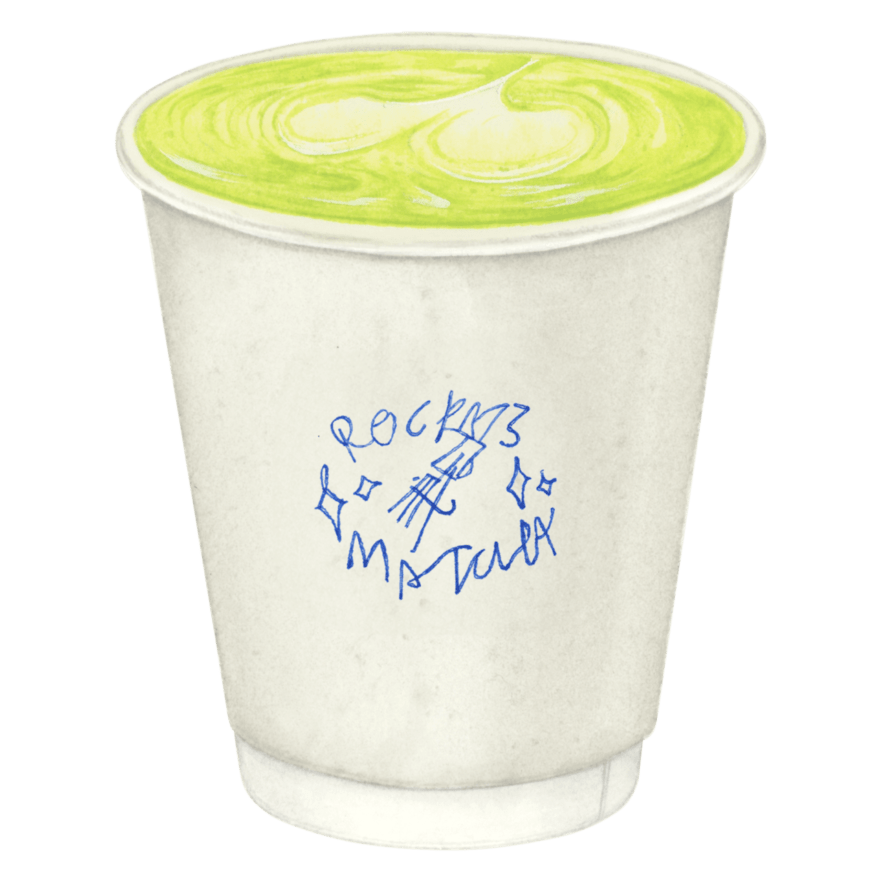 ポップアップカフェ「Rocky’s Matcha at 701」 ハラカド 7階 屋上イベントスペース sacai Rocky's Matcha ポップアップ限定アイテムTシャツ フーディ　抹茶