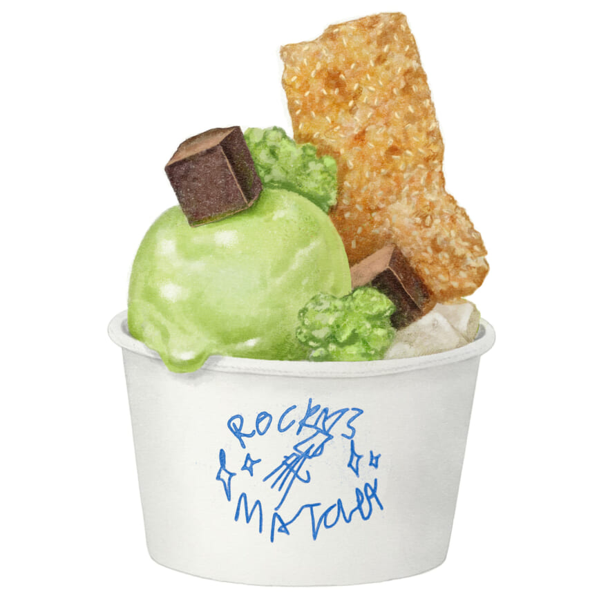 ポップアップカフェ「Rocky’s Matcha at 701」 ハラカド 7階 屋上イベントスペース sacai Rocky's Matcha ポップアップ限定アイテムTシャツ フーディ　アイス