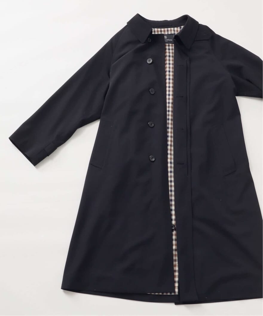 Aquascutum for JOURNAL STANDARD “EX BALMACHAN COAT“ 　 英国発のファッションブランド「Aquascutum (アクアスキュータム)」 JOURNAL STANDARD別注コート　ネイビー　ボタン