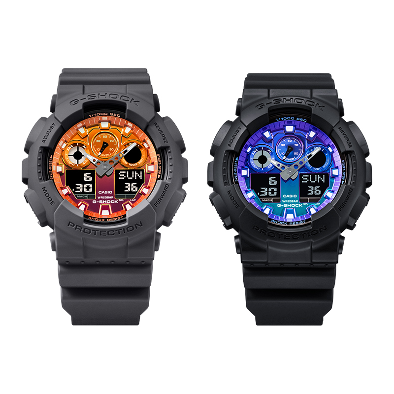 G-SHOCK「GA-100」の新色、フレイムオレンジとフレイムブルー